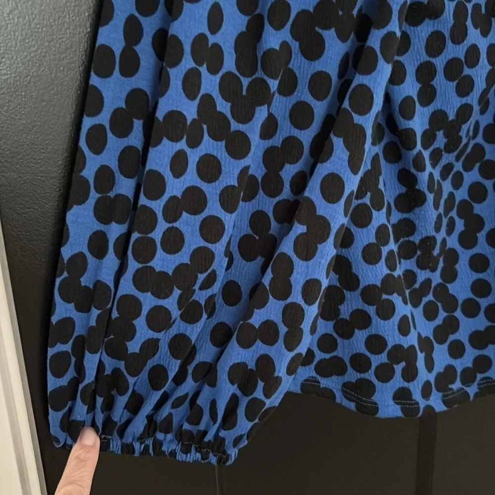 Ava & Viv Blue and Black Polka Dot Tie Front, Long  Sleeve Blouse. Size 2X=20/22